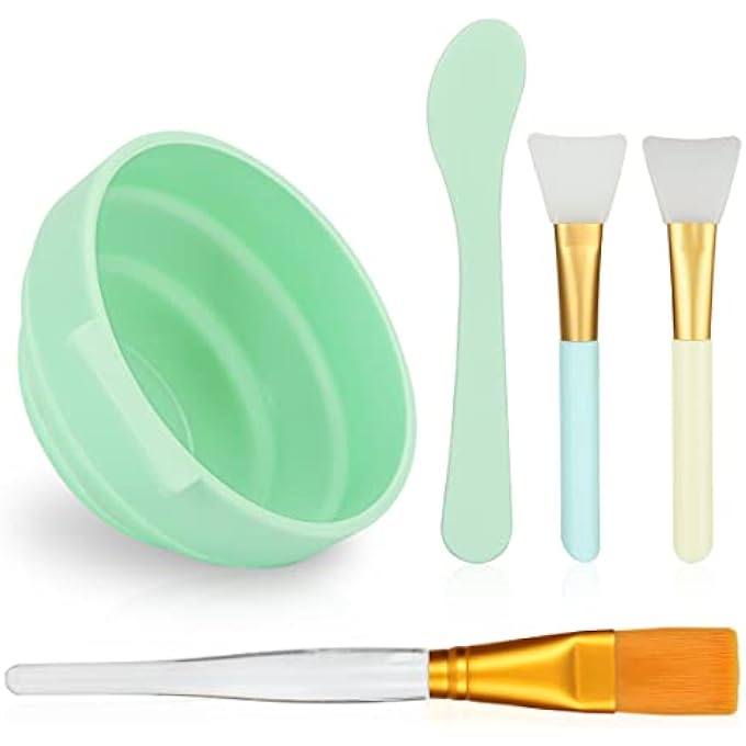 Plazuria FACE MASK MIXING BOWL SET, 5 IN 1 DIY FACEMASK MIXING TOOL KIT WITH FACIAL MASK BOWL STICK SPATULA SILICONE FACE MASK BRUSH & PREMIUM SOFT FACE BRUSHES - Image 1